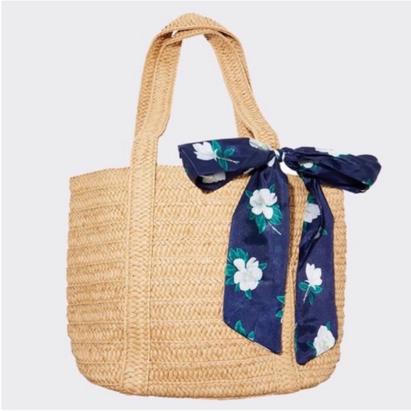 Draper James Straw Bag with Floral Scarf, Woven Top-Handle Tote & Snap Closure - Picture 7 of 12
